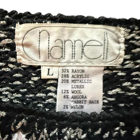 Nannell Vintage Lion Applique Metallic Knit Sweater Black & Silver Size L - Picture 6 of 7